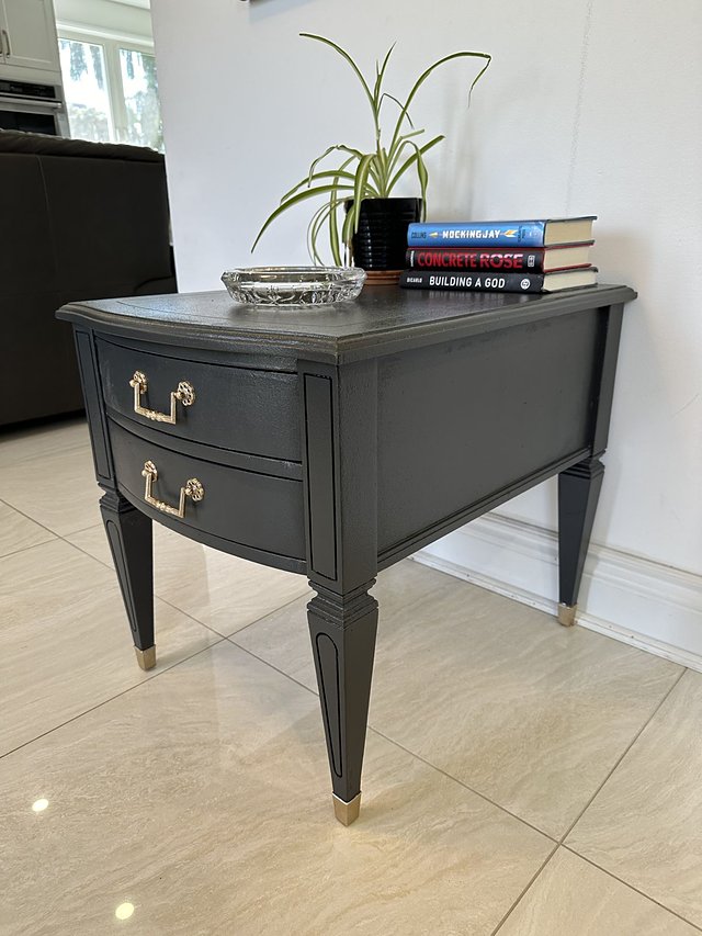 Restored side table, angled view